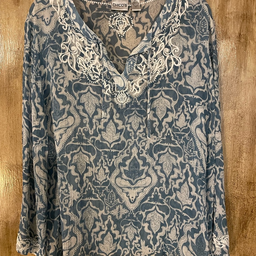 Light blue and white top